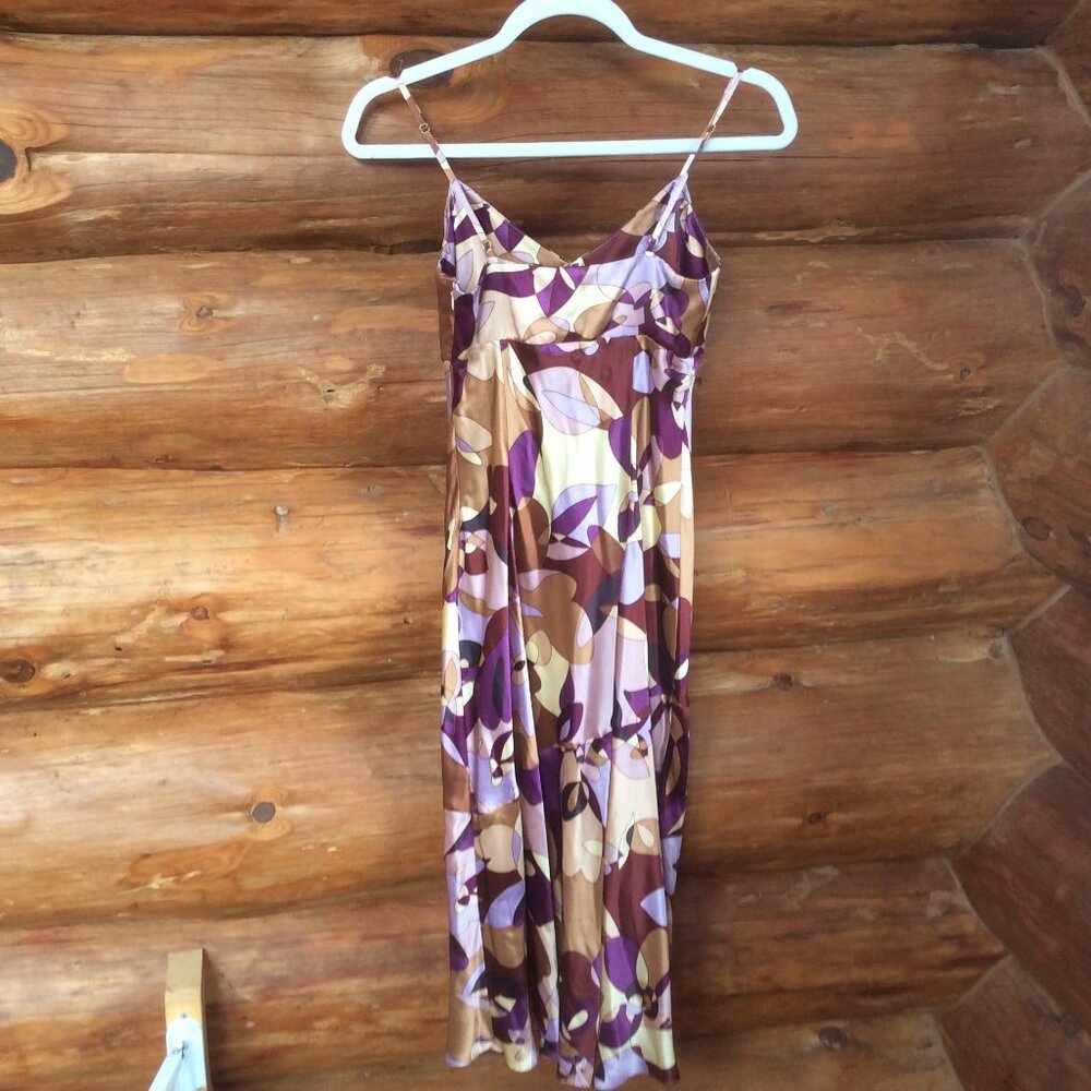Express Vintage Liquid Silk Retro Shimmery Print Y2K Midi Slip Dress Size 1-2 - Picture 3 of 7